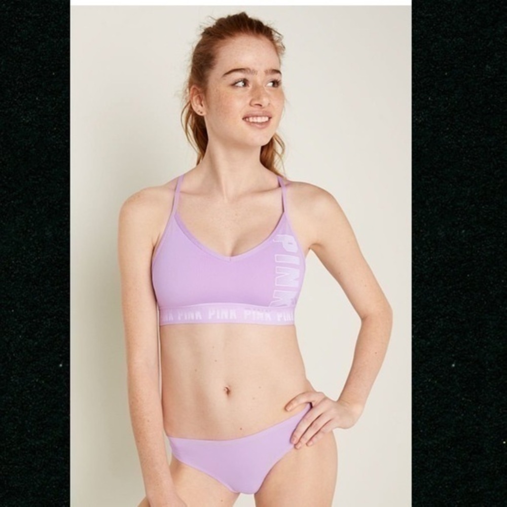 VS PINK No-Show Mesh Thong NWT Size L Purple